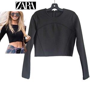 ZARA Collection NWOT Minimalist Ponte High Neck Raglan Sleeves Crop Top S